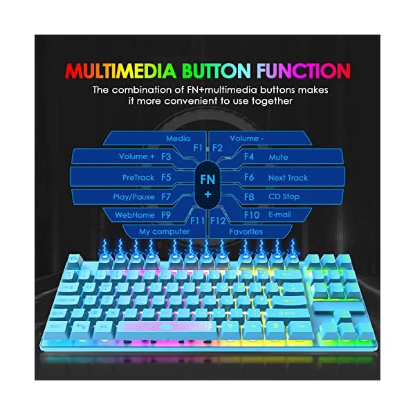 UK-Layout 80% Gaming-Tastatur und -maus, drahtgebundenes RGB-Mechanische Gefühl-Tastatur + 6400 einstellbarer DPI-Gaming… – Bild 4
