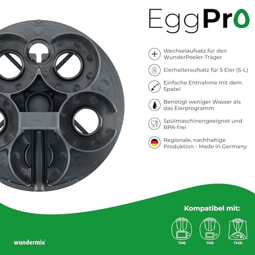 Wundermix - EggPro (inkl. Träger) • Eierhalter-Aufsatz für Thermomix TM6, TM5, TM31 • Eierhalter zum Kochen von bis zu 5 Eiern (Größe S-L) • Zubehör für Thermomix TM6, TM5, TM31 – Bild 4