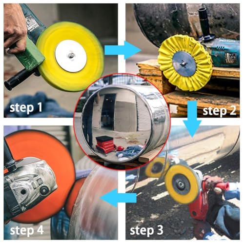 Image of 8 inch Non-Woven Airway Satin Buffing Wheel, 5 /8 inch Arbor Hole | Surface Prep Wheel for Angle Grinder, Ideal for Sanding & Polishing Aluminum, Stainless Steel - 4 PCS