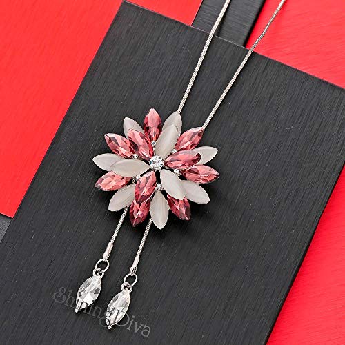 Image of Shining Diva Fashion Crystal Flower Stylish Long Chain Pendant Necklace for Women and Girls