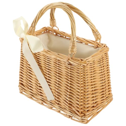 Bolso de mimbre tejido tipo bolso tote con asa superior miniatura 1