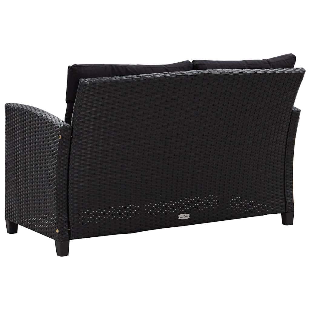 vidaXL Sofá de Jardín 2 Plazas y Cojines Asiento Patio Piscina Balcón Tumbona Salón al Aire Libre Exterior Cómodo Ratán Sintético Negro 124 cm