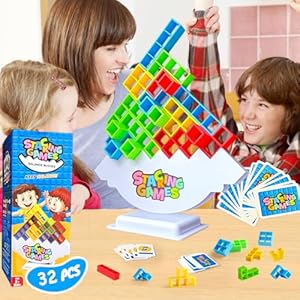 32 Pcs Tetra Tower Stacking Game, Fun Balance Building Blocks Board Games for Kids Adults Family Party, Toys Gifts for Boys Girls Ages 3-12