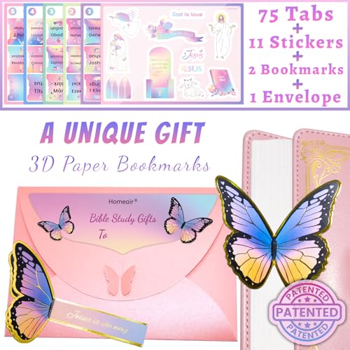 Image of Bible Tabs & Butterfly Bookmark, Rainbow, Laminated, Large Print, Christian Gifts, Bible Study Supplies