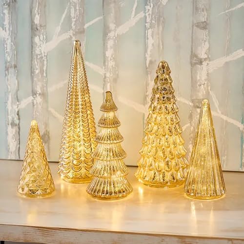 Set of 5 Illuminated Mercury Glass Trees, 2026 New Upgrade Mercury Glass Christmas Trees with Led,...
