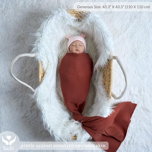 Image of Meracorallo Muslin Swaddle Blanket, 100% Cotton Receiving Blanket Soft and Breathable Swaddle Wrap for Baby Boys and Girls, Red