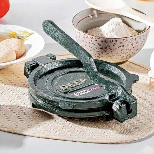 Image of DEEP Cast Iron Roti Maker Machine | 24cm | Chapati Maker Machine | Puri Press Maker | Manual | Stainless Steel Plates | Traditional | Kitchen Utensil for Roti, Chapati, Puri, Papad, Khakhra Maker
