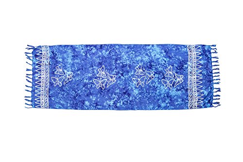 MANUMAR sarong donna non trasparente come mini-gonna (155x55cm) | pareo bambini telo da mare | gonna a portafoglio | foulard leggero azur con flecos y motivos mariposa | Bikini | Bali