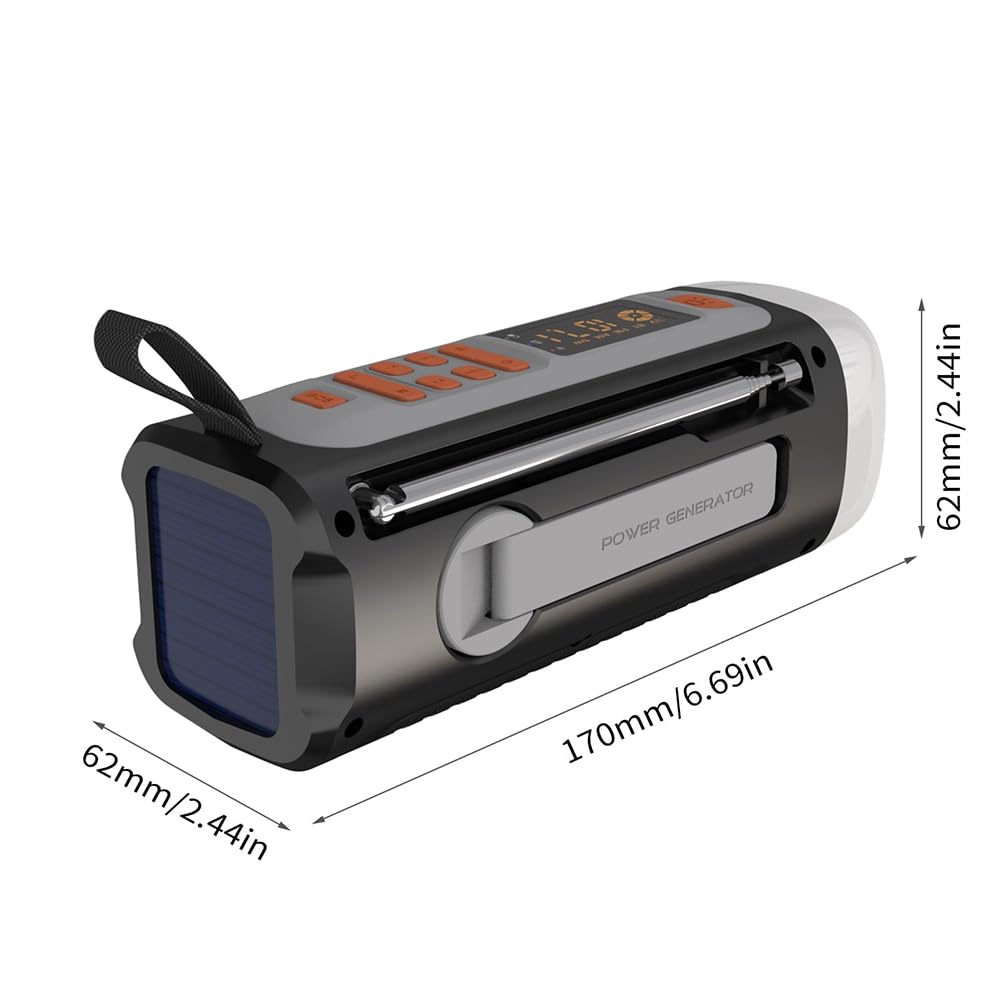 Radio de Emergencia 4500mAh Am/FM/SW con Altavoz BT, Carga USB-C/Solar/Manivela, Batería, Linterna, Alarma SOS y Conector para Auriculares