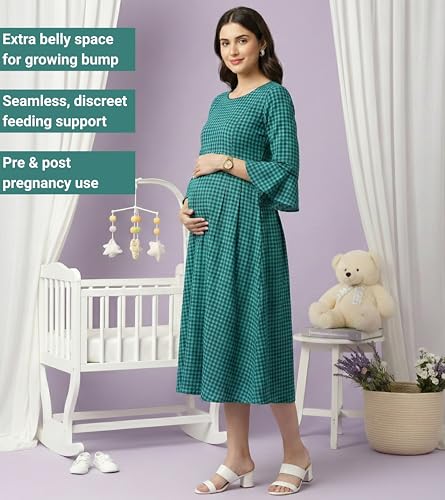 Image of DUMMY SHAPE Feeding Kurtis for Women Cotton Blend | Floral Pregnancy Flare Kurta with Dual Nursing Zippers to Pre & Post Partum | Maternity Dresses | Gifts for Pregnant Woman