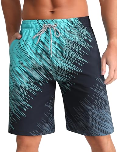 iCKER Herren Badehose Badeshorts Lang Sommer Strandshorts Schnelltrocknend Boardshorts mit Mesh Futter,Grün STK423,M