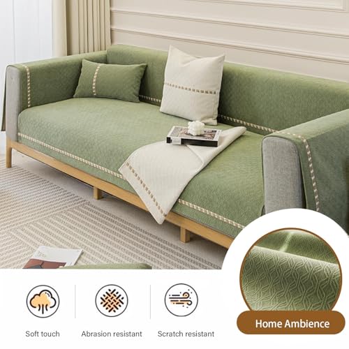 Housse de canapé en chenille protège canapé angle 3 places vert - 3