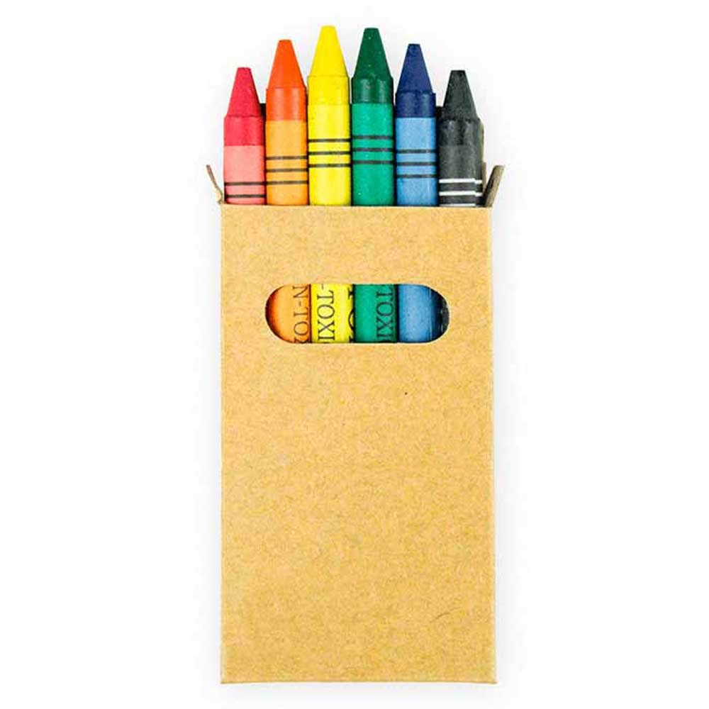 Lote de 100 cajas kraft con 6 ceras de colores cada cajita. Regalos para cumpleaños y eventos infantiles.