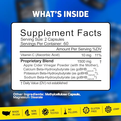 Image of Herbtonics Apple Cider Vinegar + Keto BHB Capsules | GLP-1 Support for Appetite, Cravings & Weight Management | Metabolism Support with Satiety Support | 120 Capsules - 2 Month Supply