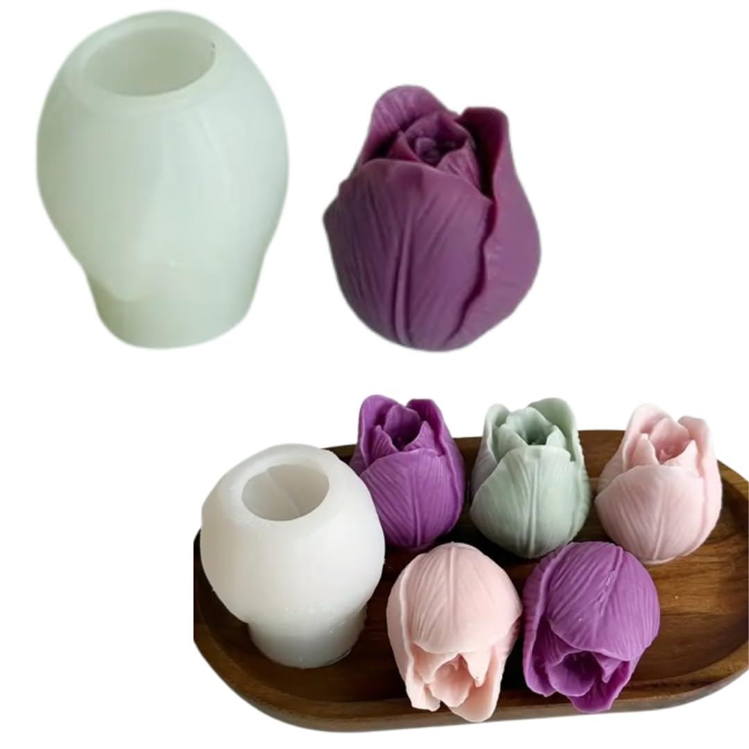 LEGACYCART 3D Tulip Silicone Candle Mould Round Flower Shape Mold Candle For Handmade Aromatherapy Candle, Soap, Resin, Gypsum Casting Mold Craft Tulip Style Collection Mold Home Decoration (PACK OF 1)