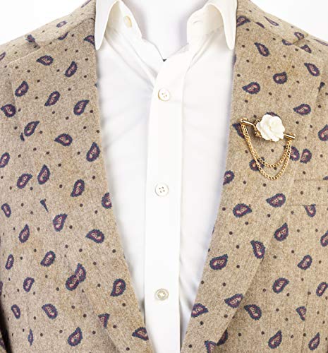 Knighthood White Flower with Double Hanging Chain Lapel Pin Brooch LP-482