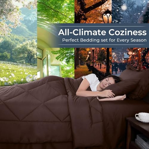 HEVUMYI Brown Twin-XL Comforter Set - 5-Piece All Season Bed in a Bag Twin-XL, Ultra Soft Bedding Set with Comforter, Flat Sheet, Fitted Sheet, Pillowcases, Pillow Shams