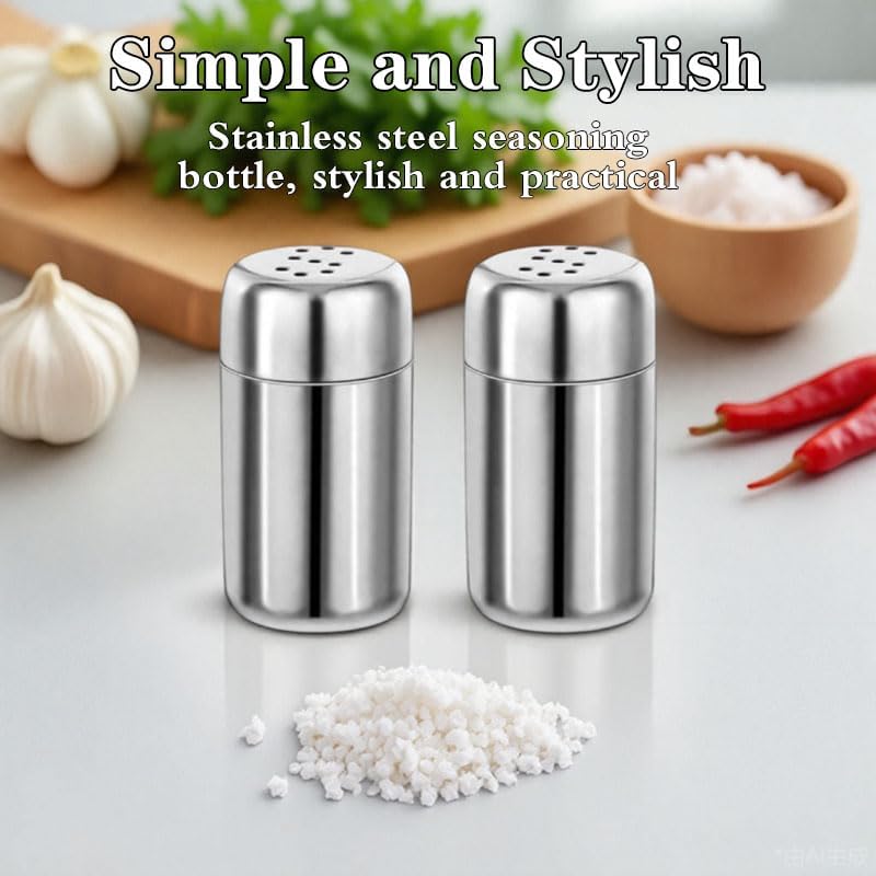 2Pieces Stainless Steel Salt and Pepper Shakers Set Metal Salt Pepper Dispensers with Lid Refillable Travel Size "S" Caps Silver Shakers for Kitchen Counter Camping Options