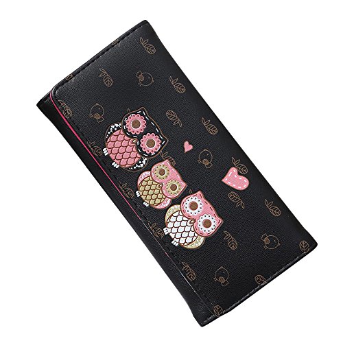 Preisvergleich Produktbild Deloito Damen Einfach Retro Eule drucken Lange Brieftasche Geldbörse Kartenhalter Handtasche (Schwarz)