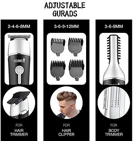 CEENWES Updated Version 5 in 1 Waterproof Man’s Grooming Kit Hair Clippers Professional Beard Trimmer Dual Shaver Rechargeable Body Trimmer Nose Hair Trimmer Cordless Precision Trimmer