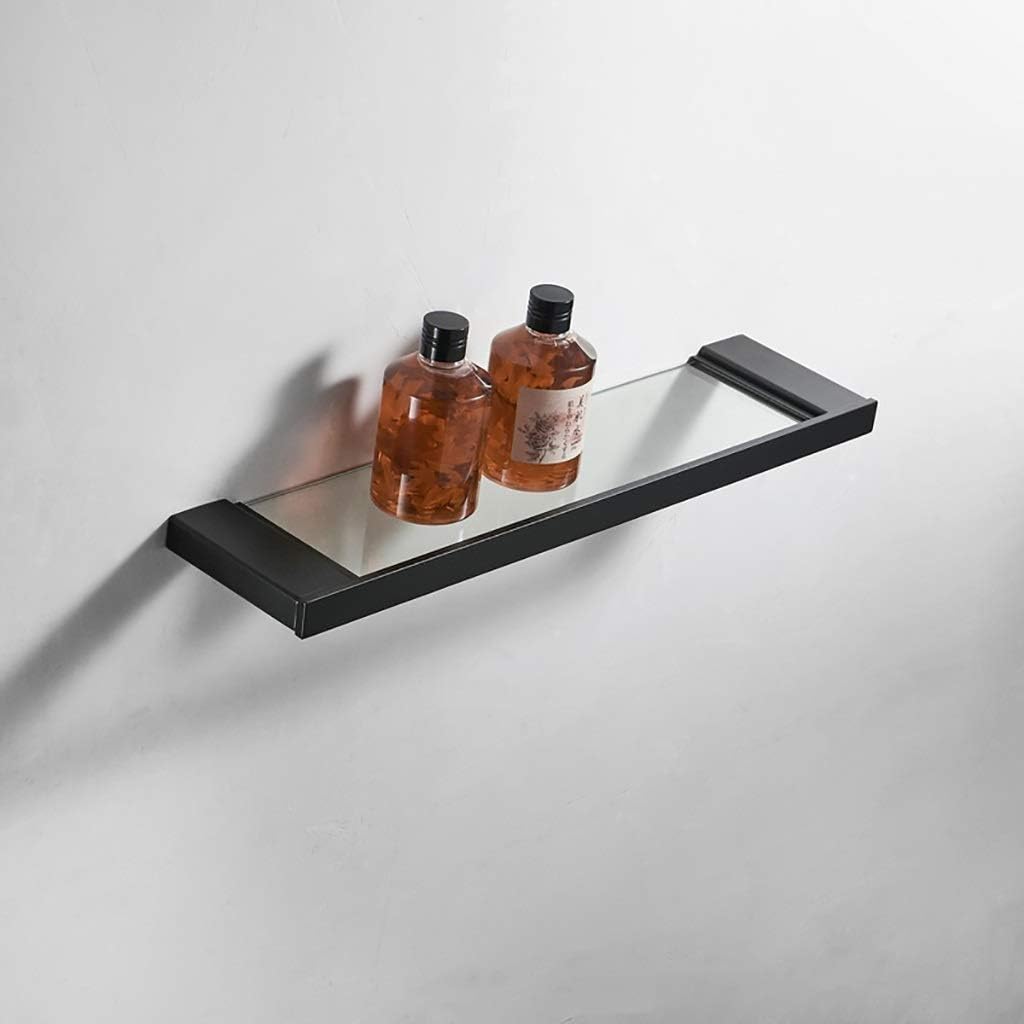 Bathroom 1 Layer Glass Shelf Wall-Mounted 304 Stainless Steel Storage Rack Wall Floating Rack Multiple (Color : Gold Size : 35cm/13.8inch) (Black 55cm/21.7inch)