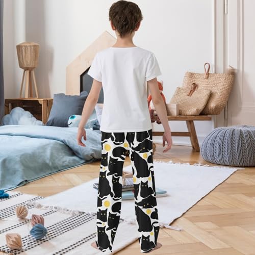 Boy's Lounge Pants Black Cat Yellow Eyes Ball Kids Jogger Pants Elastic Waist Long Bottoms with Pockets 6-14 Years3