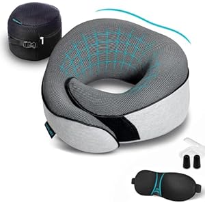 Proglobe Travel Neck Pillows for Airplanes, Sleeping Essentials for Long haul Flights, 360° Head Support, Car and Airplane Kit with 3D Contoured Eye Mask, Earplugs and Luxury Mesh Bag (Adult, Grey)