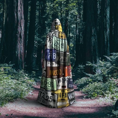 Cape à capuche imprimé plaque d'immatriculation poncho graphique de mi-saison unisexe