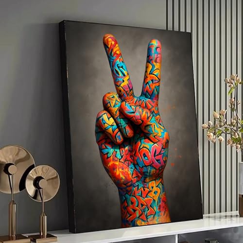 Peinture sur toile signe de paix finition haut de gamme pop art