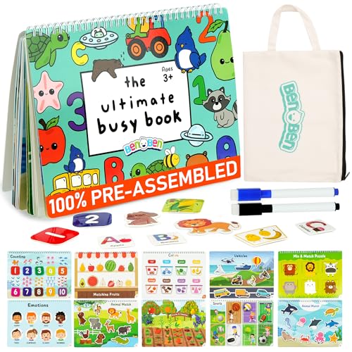 Image of BenBen Busy Book for Toddlers, 30 Pages, Pre-Assembled, Preschool Learning Activities, Montessori Toys for Ages 3 and Up, Autism Sensory Toys, Kids Educational Activity Book, Birthday Gift