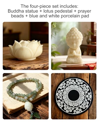 Conjunto de 4 Estatuas Pequeñas de Buda Blanco miniatura 3