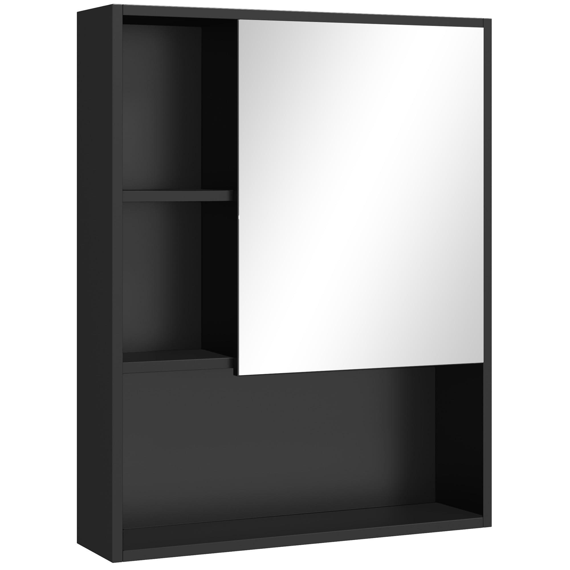 kleankin Armario con Espejo y Estantes Ajustable, Armario de Pared para Baño con Puerta para Ahorrar Espacio, Montado en Pared, 60x15x76 cm, Negro