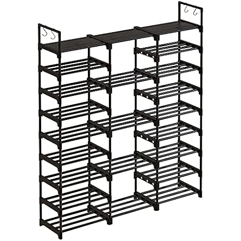 WOWLIVE 9 Tiers Large Shoe Rack Shoe Storage Shoe Organizer 50-55 Pairs Shoe Tower Unit Shelf Durable Metal Pipes with Plastic Connectors Stackable Shoe Cabinet Black(SSS3B9) Cover