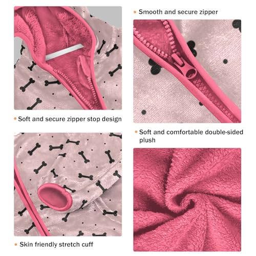 Dog Bone Toddler Fleece Jacket Baby Girls Hooded Zipper Long Sleeve Thick Warm Outerwear 3-10 Years3