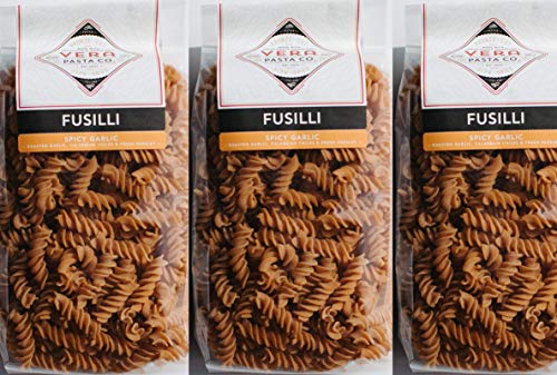 Vera Pasta Co Spicy Garlic Fusilli - Gourmet Italian Pasta for Authentic Taste & Texture - Artisan, Fresh Pasta Made in the USA - All Natural, High-Protein Fusilli Pasta - 3 x 15 oz package