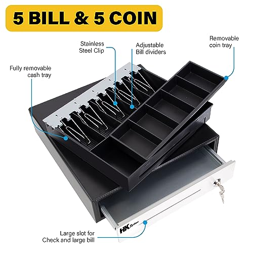 HK SYSTEMS 16inch "Stainless Steel" Front Heavy Duty Black POS Cash Drawer with 5Bill/5Coin - Thumbnail 4