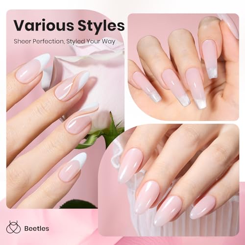 Image of Beetles Nude Pink Gel Nail Polish - 8ml HEMA-Free Natural Gel Polish Nail Concealer Jelly Sheer Translucent Effect Soak Off UV Misty Rose Collection Nail Art Manicure Gift for Women