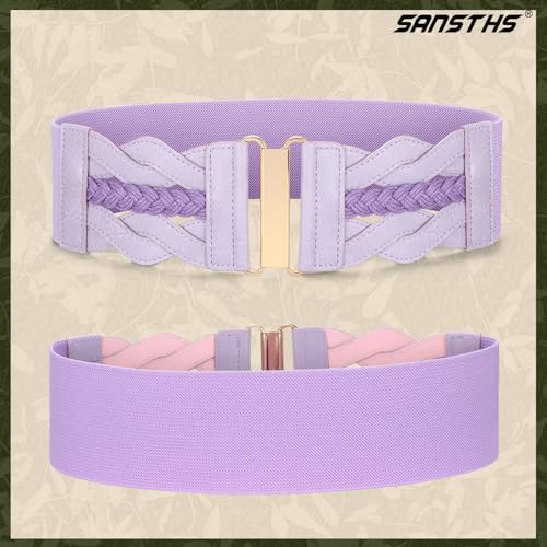 SANSTHS Vintage Stretchy Belt for Women, Womens Wide Elastic Belts for Dresses Coats, Fashion Womens Belts with Gold Buckle