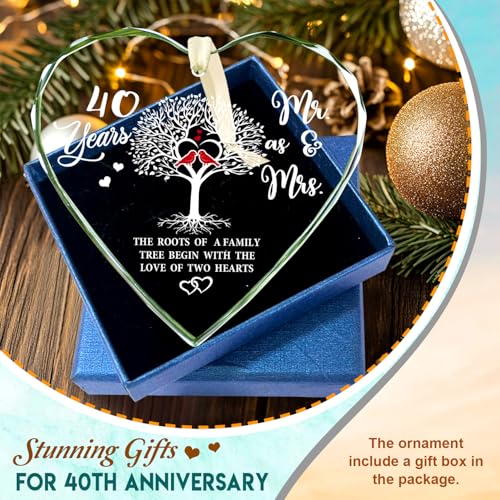 Image of 40th Anniversary Ornament 2024 - Heart Crystal Glass 40 Years of Love Keepsake for Christmas Tree - Perfect 40th Wedding for Couples and Parents