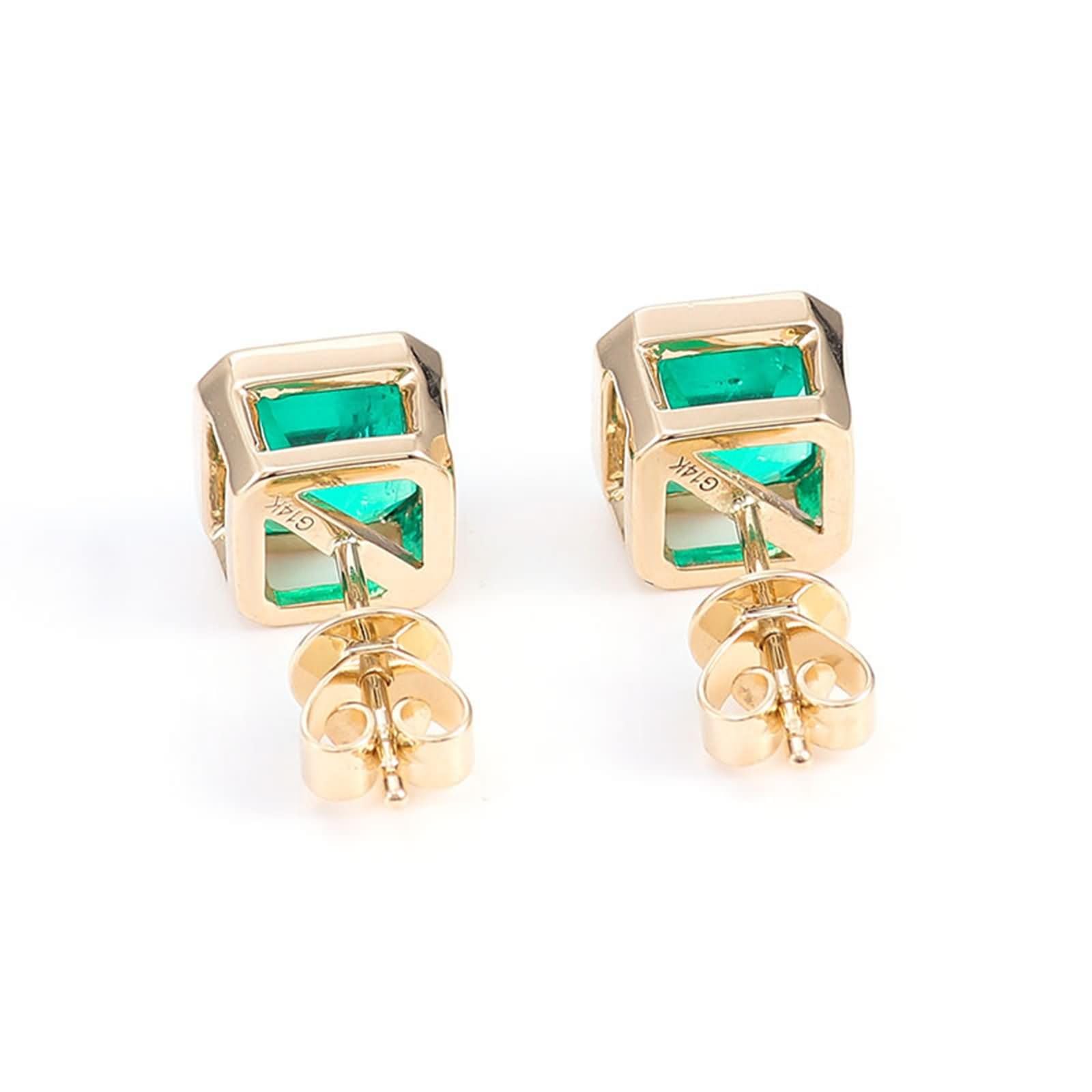 9K / 14K / 18 Karat Gold Ohrringe für Damen, Quadrat mit Erstellter Smaragd, Damen Ohrringe Ohrstecker in Gold Grün