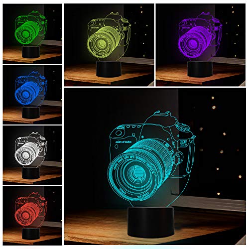 Camera Illusion 3D Night Light Bedside Lamp Car 7 Colors Changing with Touch Control Best Birthday Gifts for Child Baby Boy and Girl
