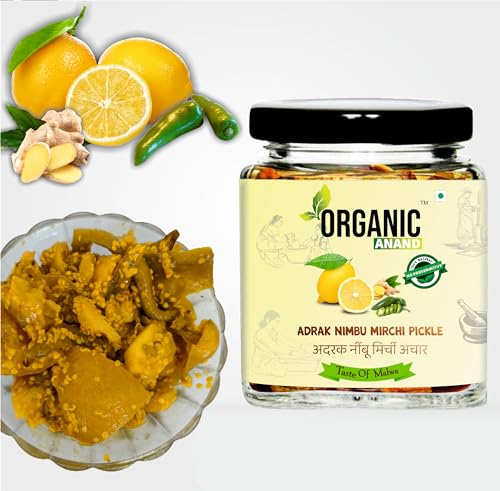 Image of Organic Anand Homemade Ginger Lemon Green Chilli Mix Pickles 250gram Khatta Mix Ghar ka Achaar, Flavourful, Delicious, Traditional Taste