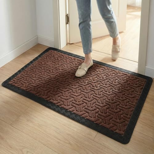 Image of Yellow Weaves Large Size (60x90 cm) Door Mat for Home Entrance, Outdoor Rubber Mat - Non-Slip, Anti Skid Foot Mat, Dirt Trapper, Heavy-Duty, Waterproof Doormat (Triangle Design, Coffee Brown Color)