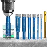 Huucozn 7 Stück Fliesenbohrer set Glasbohrer 5/6/8/10/12/14mm Diamantbohrer Fliesen Fliesen Bohrer Diamant Bohrer Fliesen Steinbohrer Drill bit für Keramik Granit Glas Porzellan Mauerwerk Marmor