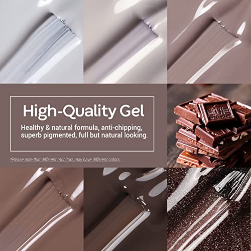 Image of modelones Gel Nail Polish Set- 6 Colors Chocolate Brown Coffee Gel Polish Kit Brown Nude Glitter Nail Kit Soak Off Popular Nail Art Gifts for Women DIY Manicure Home