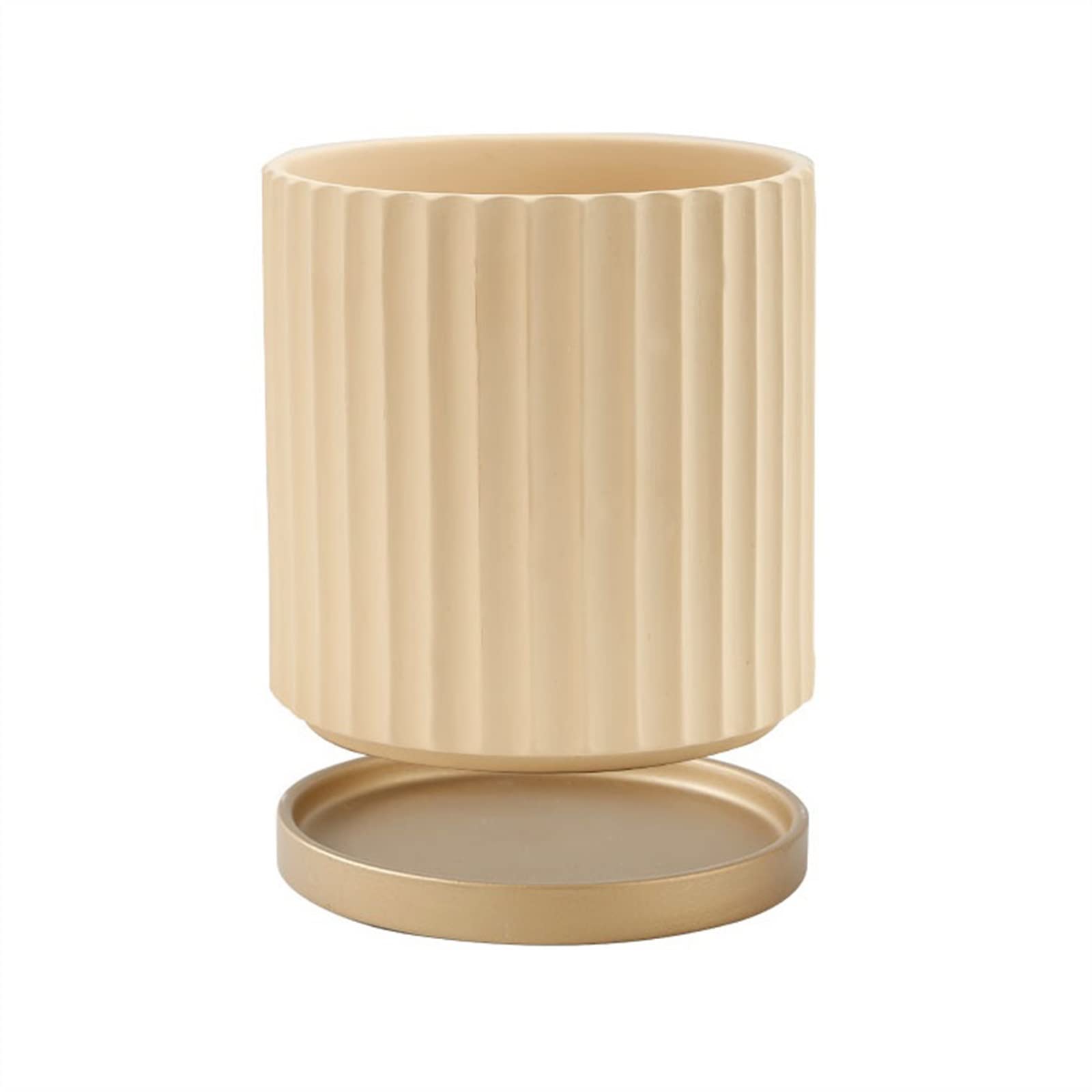 Doniczka kwiatowa Prosta pionowa doniczka w paski z tacą okrągła ceramiczna doniczka kryty orchidea kaktus doniczka na sukulenty z otworami drenażowymi Doniczki na Rośliny (Color : Yellow)