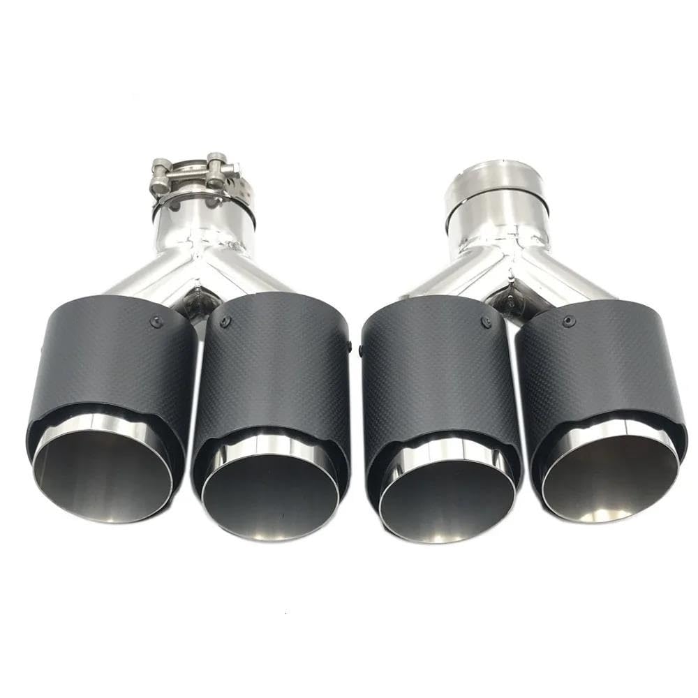 Coda Gola 1 Paio Di Terminali Di Scarico In Fibra Di Carbonio Multi-misura, A Doppia Uscita, Universali, In Acciaio Inox Tubo Scarico(63MM IN-101MM OUT)