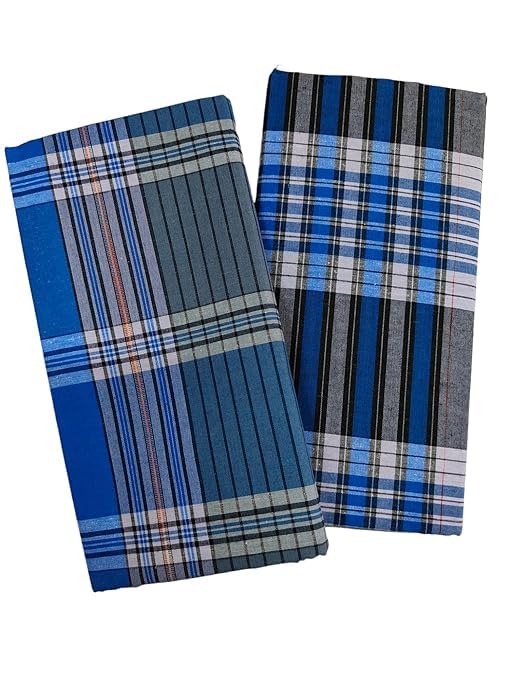 GenericSmart Buy Handloom Cotton Men's Lungis, Regular Fit Premium Cotton Checks Lungis,Assorted Checks Dhoti or Multi Colors Free Size Mundus, Multicolor Size-2 Mtr Quantity : 2