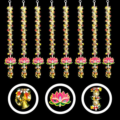 Image of iHandikart Decorative Pack of 4 Lotus Wall Hanging, 25 Inch Floral Lotus Strings for Home & Festive Decor, Perfect for Entrance Decoration & Housewarming Gifts (RKH-221-4)