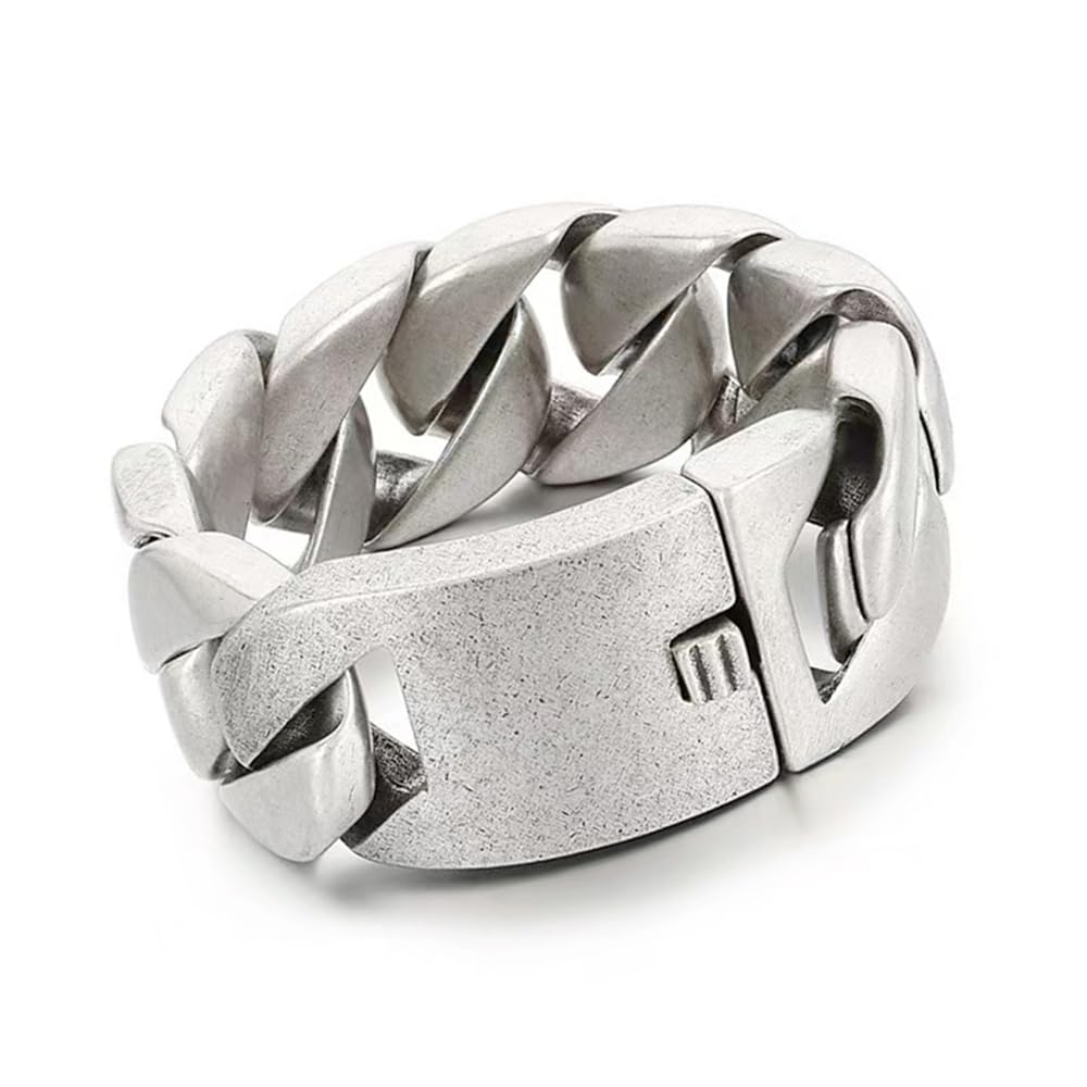 Qiaonitu Bracciale da uomo in acciaio inox 316L, 31 mm, con grande spazzola spessa e pesante, opaco, stile hiphop punk, da motociclista, da uomo